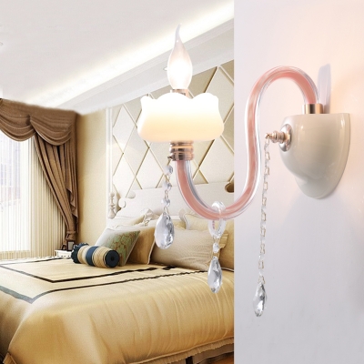 Modern Crystal Wall Lamp Pink Gooseneck Crystal Wall Sconce for Girls Room