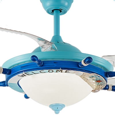 Nautical Style Reversible Bowl Shade Metal Ceiling Fan Light in Blue/White