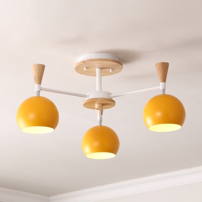 Wooden Chandelier with Globe Shade Nordic Macaron 3/6/8 Lights Hanging Light for Kids