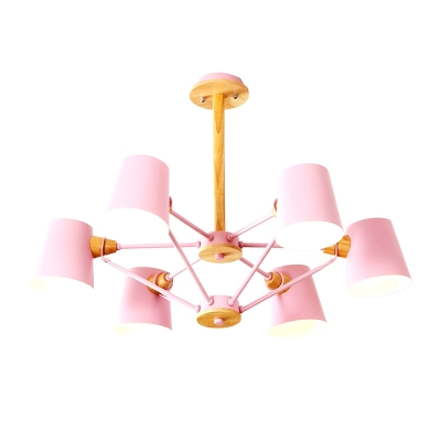 Metal Suspension Light with Coolie Shade Colorful Simple 4/6 Lights Chandelier Lamp for Bedroom
