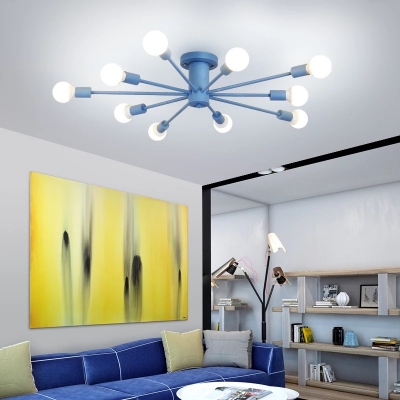 Multi Light Open Bulb Chandelier Light Colorful Nordic Bedroom Metal Suspension Light