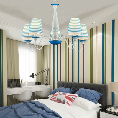 Mediterranean Stripes Island Chandelier Kids Room Fabric 3/5/8 Lights Ceiling Fixture in White