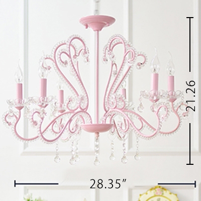 Contemporary Chandelier 6/8 Light Candle Style Pink Crystal Chandelier with Crystal Balls