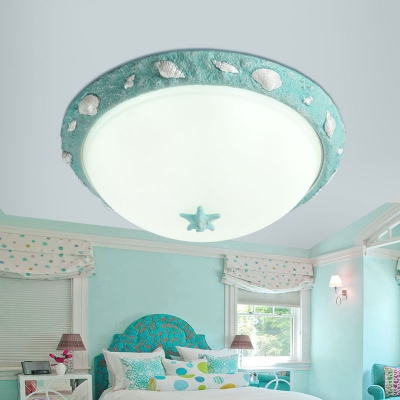 Seaside Resin Bowl Flushmount Kids Room 1 Light Ceiling Light Fixture in Sky Blue