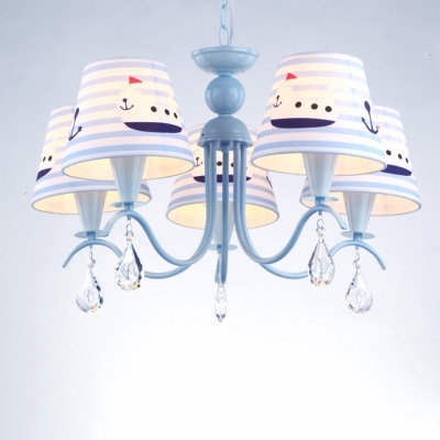 5 Lights Strips Ceiling Chandelier Nautical Boys Room Light Fabric Suspended Light in Blue