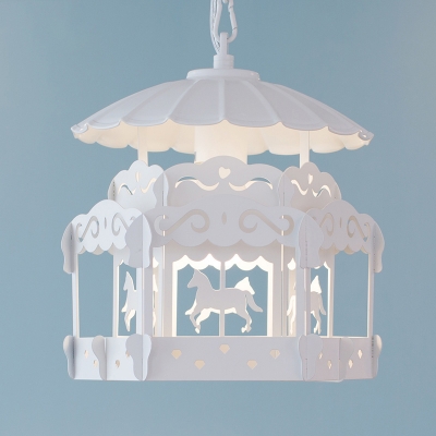 Merry-Go-Round/Bird Cage White Single Hanging Pendant Light for Girls Room