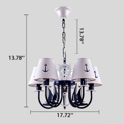 Mediterranean Sailboat Chandelier Boys Room Metal 5/6 Lights Ceiling Light in Navy Blue