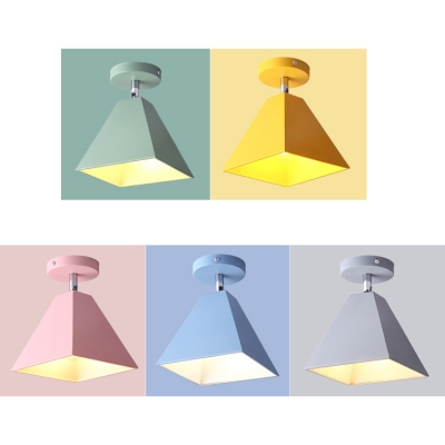 1 Light Pyramid Semi Flush Mount Colorful Nordic Hallway Metallic Semi-Flush Ceiling Light