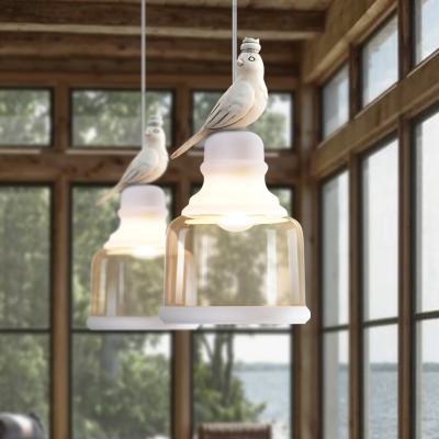 1 Light Bird Decorative Downrod Ceiling Pendant Light with Pure Glass Shade