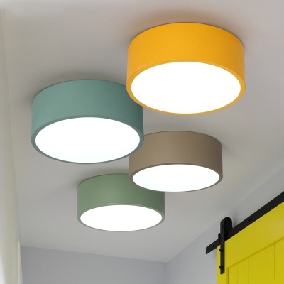 Colorful Macaron Cylinder Flush Mount Metallic LED Ceiling Light for Kids Living Room