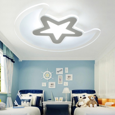 16.93'' W LED Flush Mount Ceiling Light Moon and Star Available in Cool and Warm Light