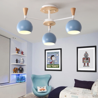 Wooden Chandelier with Globe Shade Nordic Macaron 3/6/8 Lights Hanging Light for Kids