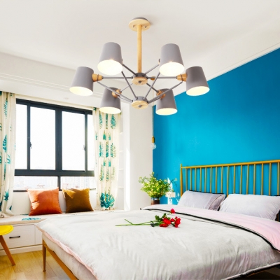 Metal Suspension Light with Coolie Shade Colorful Simple 4/6 Lights Chandelier Lamp for Bedroom