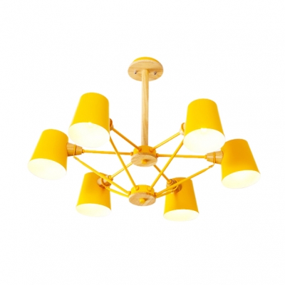 Metal Suspension Light with Coolie Shade Colorful Simple 4/6 Lights Chandelier Lamp for Bedroom