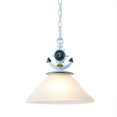 Adjustable Cylinder/Flared Pendant Light Kids White Glass 1 Light Hanging Pendant Light in Blue