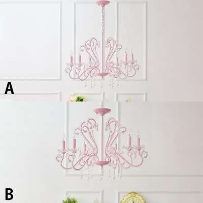 Contemporary Chandelier 6/8 Light Candle Style Pink Crystal Chandelier with Crystal Balls