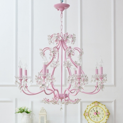 Contemporary Kid Crystal Chandelier Pink Blooming Bouquet Crystal Chandelier with Crystal Balls 