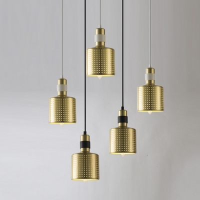 Cylindrical Metal Shade Satin Brass Mini Hanging Pendant Light for Cafe Bar 2 Colors Available