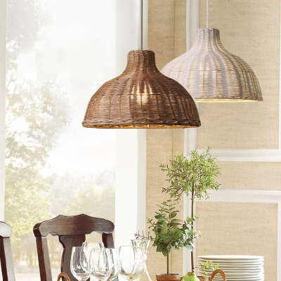 Lodge Style 1-Light Dining Room Hanging Lamp with Brown/White Cane Shade