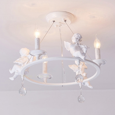 Modern Chandelier Lighting Round Ring Angel Baby Crystal Balls Chandelier Light in White