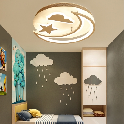 Modern Star Moon and Cloud Kids LED Ceiling Light in Metal Acrylic