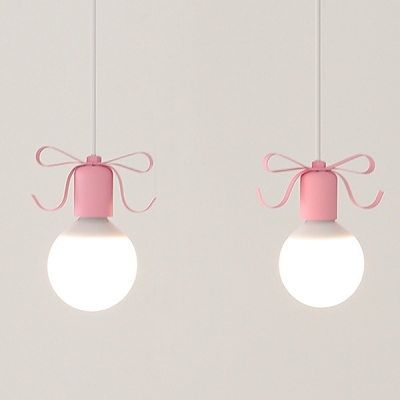 Metallic Hanging Light with Ribbon Decoration Modern 1 Bulb Suspension Light for Girls Room