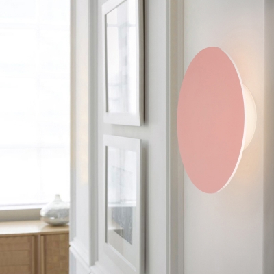 Minimalist Round/Octagon Sconce Light Office Kids Room Metal LED Wall Lighting in Blue/Green/Pink/Red