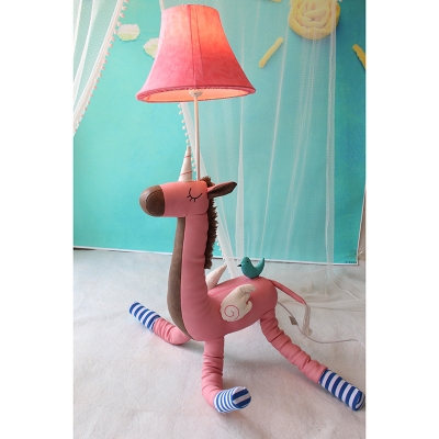 1 Head Unicorn Standing Light Kids Room Bedside White/Gray/Pink Fabric Shade Floor Lamp