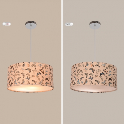 Rustic Style Round Hanging Light Fabric 1/3/5 Lights Decorative Suspension Light for Restaurant