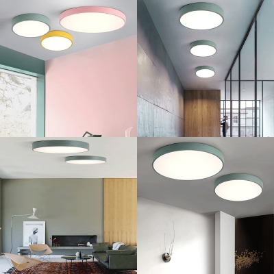 Macaron Modern Round Flushmount Children Room Metal LED Ceiling Flush Mount in Green/Pink/Yellow