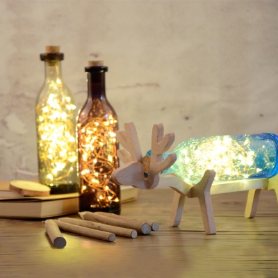 Vintage Remote/Button/Dimmer Switch Wooden Glass Deer Decorative Night Light in Blue/Gray