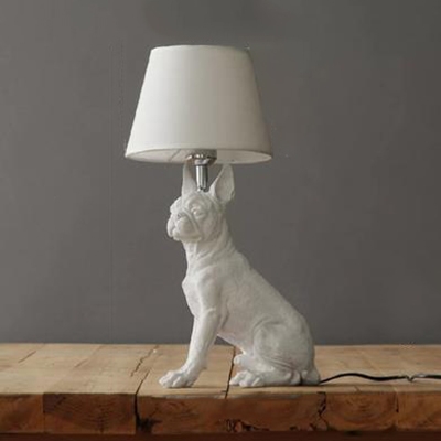 Dog White Table Lamp for Kids Bedroom with Linen Shade