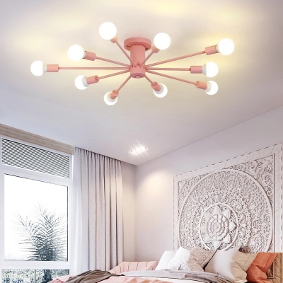 Multi Light Open Bulb Chandelier Light Colorful Nordic Bedroom Metal Suspension Light