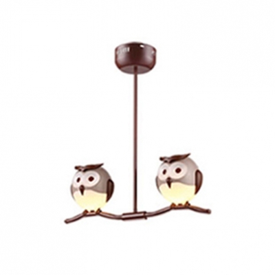 Cute Owl Design Hanging Lamp Animals&Insects Kindergarten Plastic 1/2/3/4 Lights Chandelier Light in Bronze