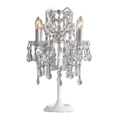 French Country Style 4 Light Crystal Table Lamp in White Finish