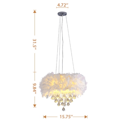 French Country Crystal Chandelier Feature Drum Shade Hanging Chandelier Pendant Light for Living Room
