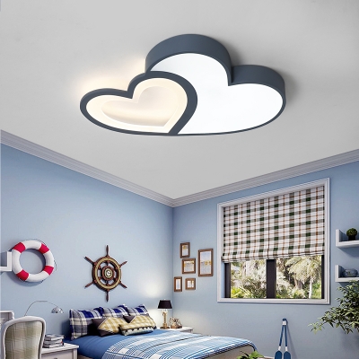 Girls Bedroom Loving Heart Ceiling Light Acrylic Decorative Ceiling Flush Mount in Blue/Pink