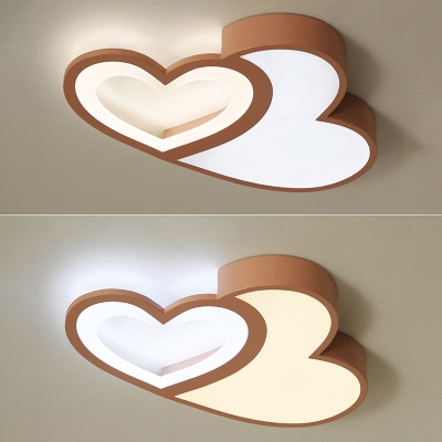 Girls Bedroom Loving Heart Ceiling Light Acrylic Decorative Ceiling Flush Mount in Blue/Pink