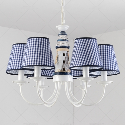 Navy Blue Trellis Chandelier Light Fabric 6 Lights Suspension Light for Children Room