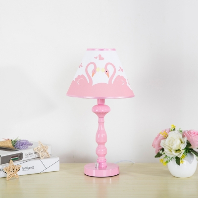 Lovely Swan Pattern Desk Lamp Modernism Girls Bedroom Metallic 1 Bulb Reading Light in Pink