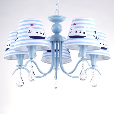 5 Lights Strips Ceiling Chandelier Nautical Boys Room Light Fabric Suspended Light in Blue