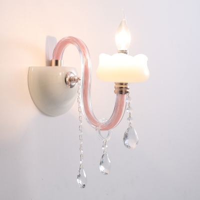 Modern Crystal Wall Lamp Pink Gooseneck Crystal Wall Sconce for Girls Room