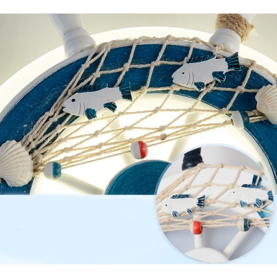 Adjustable Ship Wheel Hanging Light Boys Room Wooden 1/2/3 Lights Pendant Light in Third Gear