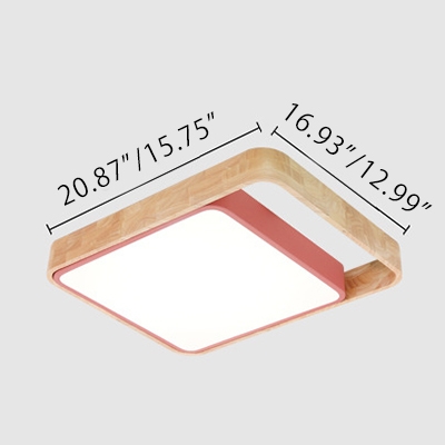 Rectangle Indoor Flushmount Simplicity Macaron Wooden LED Ceiling Lamp in Green/Red/White/Yellow