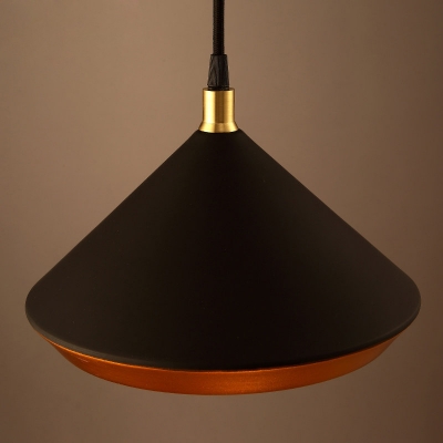 Satin Black/White Finish One Bulb Conical Shade Ceiling Pendant Light Fixture in Industrial Style 