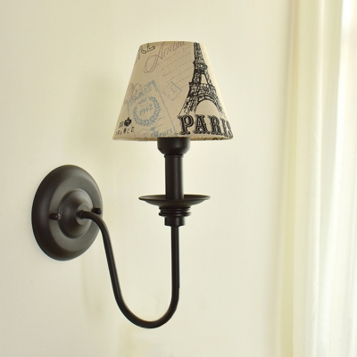 1 Light Tapered Wall Light with Gooseneck Retro Style Fabric Sconce Lighting for Balcony Foyer