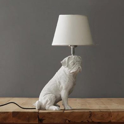 Dog White Table Lamp for Kids Bedroom with Linen Shade