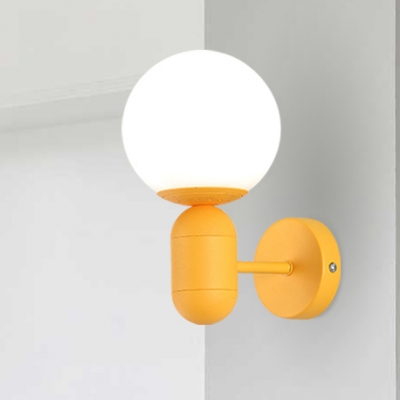 White Glass Armed Wall Lamp Simplicity Modern Hallway 1 Head Wall Light Sconce for Children