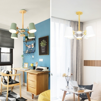 Metal Suspension Light with Coolie Shade Colorful Simple 4/6 Lights Chandelier Lamp for Bedroom