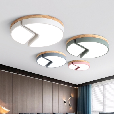 Wooden Ceiling Flush Mount with Drum Colorful Macaron LED Flushmount for Children Room